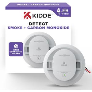 Kidde Hardwired Smoke & Carbon Monoxide Detector, 10-Year Battery Backup, Interconnectable LED Warning Light Indicators, 30CUA10