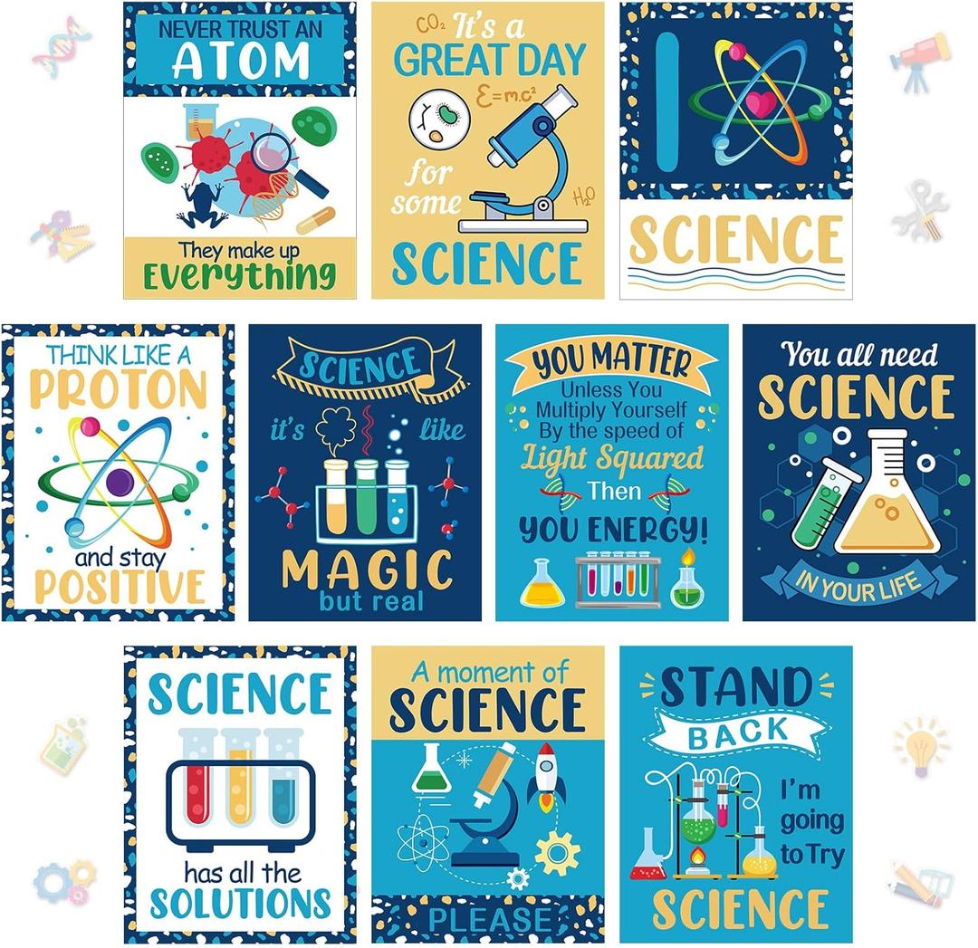 Zonon 10 Pcs Science Classroom Decoration Banner and Poster for Teachers Scientist Bulletin Board Set Posters Science Lab Cutout for Elementary Middle Preschool Office(Motivational)