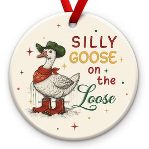 2 x Funny Goose Christmas Ornament - Silly Goose On The Loose Ceramic Ornament, Cute Farm Animal Gifts - Funny Duck Xmas Tree Hanging Decor, Ideas for Friends, Coworkers