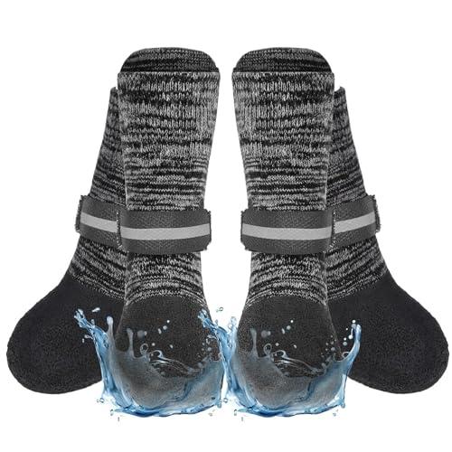 EXPAWLORER Anti Slip Dog Socks to Prevent Licking Paws, Shoes for Winter Snow, Boots & Paw Protectors with Grippers, Waterproof Booties for Hardwood Floors for Small Medium Large Senior Dogs Black L
