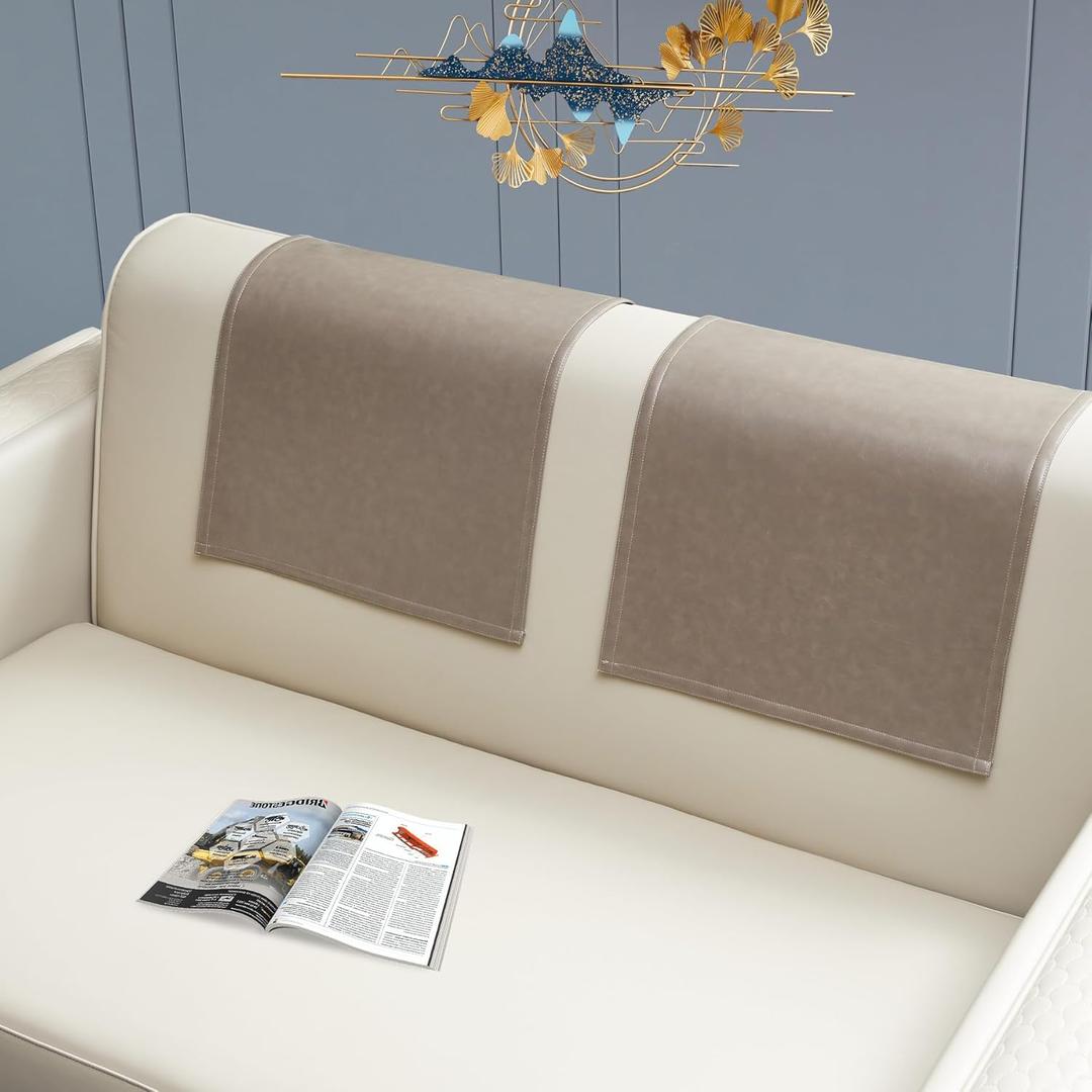 2 Pieces Recliner Headrest Covers Protector Non Slip Waterproof Recliner Sofa Headrest Covers for Recliner Chair,Faux Leather Recliner Couch Headrest Protector for Sofa,Theater Seat (Taupe, 2)