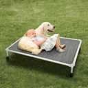 Veehoo Chew Proof Elevated Dog Bed - Cooling Raised Pet Cot - Silver Aluminum Frame and Durable Textilene Mesh Fabric, Unique Designed No-Slip Feet for Indoor or Outdoor Use, Black Silver, X Large,  49.0"L x 33.0"W x 9.0"Th 