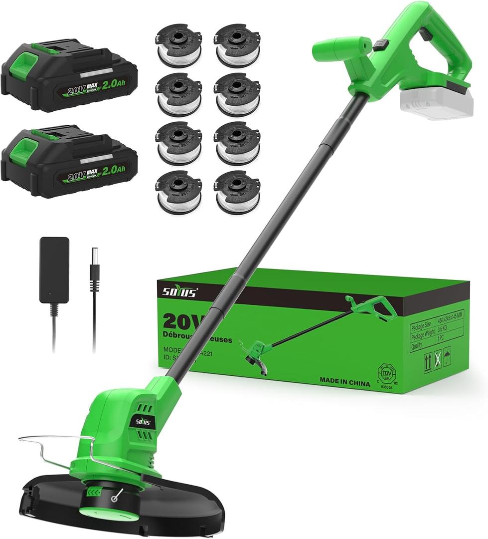 Cordless Weed Wacker 20V, 22.0Ah Battery Powered String Trimmer with Charger, 10-Inch Electric Grass Trimmer Edger for Yard and Garden, Green