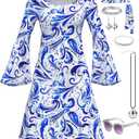 WYHDY 6070s Disco Outfit Women 70s Dress for Women Disco Dress Hippie Dress Accessories Halloween Party Cosplay (L)