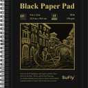 SuFly Black Paper Notebook, 60 Sheets Spiral Bound Sketch Book 9x12, 90lb/150gsm Black Art Paper for Drawing and Painting.