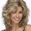 SEVENCOLORS Medium Length Blonde Curly Wigs for White Women Short Layered Wavy Bob Wigs Synthetic Hair Blond Wigs for Daily Party Cosplay