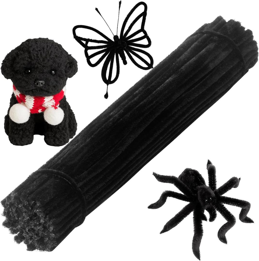 200 Pieces Pipe Cleaners Chenille Stem Set for DIY Arts Crafts Decorations (Black)