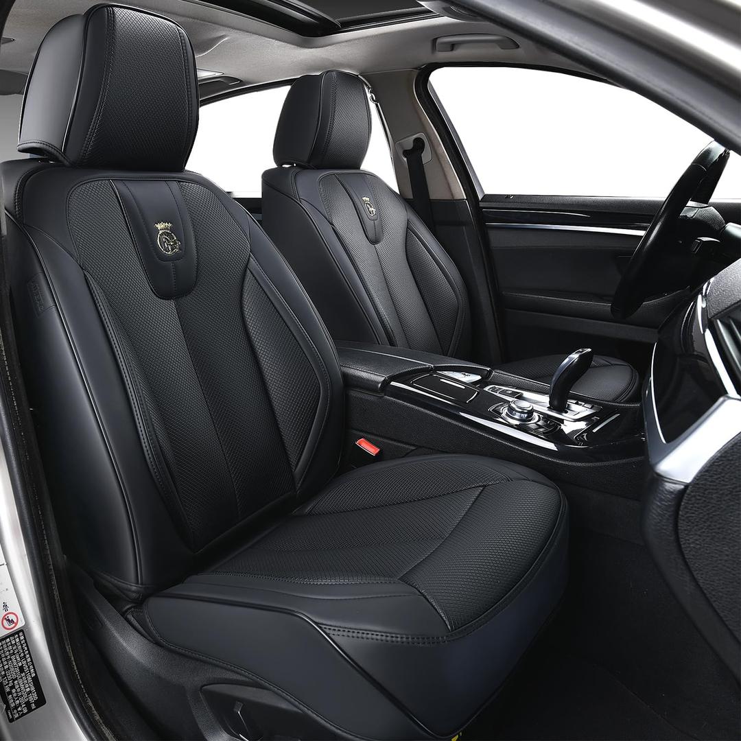 Leather Front Seat Covers, Waterproof Seat Cover for Cars 2 PCS, Luxury Leatherette Car Seat Cushion, Front Protectors Automotive Seat Covers for Sedan SUV Pick-up Truck, Black