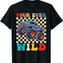 Funny Four Ever Wild 4th Birthday Kids Monster Truck T-Shirt XS