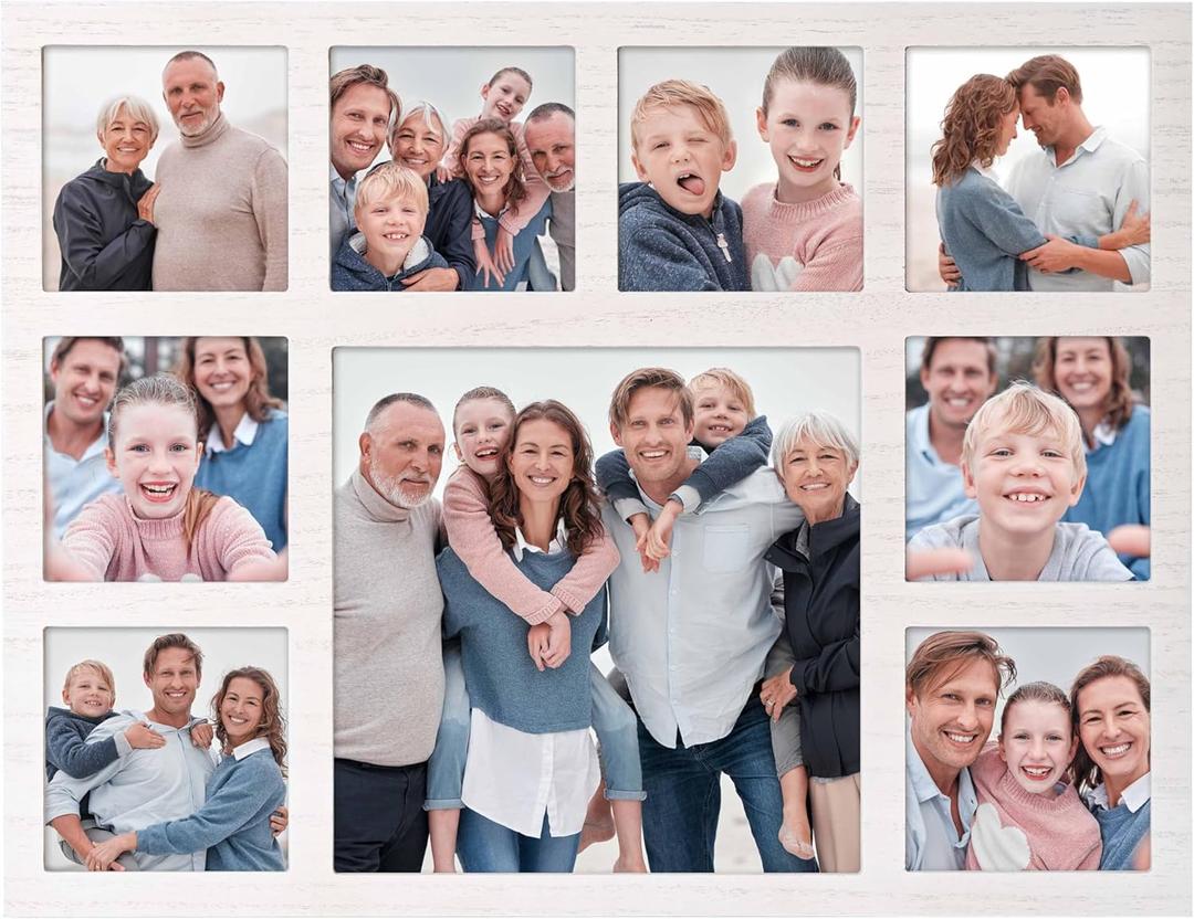 Picture Frame Collage Family Photos Display 4x4 and 8x8-9 Openings Collage Picture Frame for Wall for Tabletop Stand White Picture Frames Set for Home Decor Family Gifts