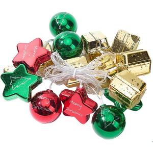 LED Christmas String Lights, 19.7ft Decorative Holiday Lights with Red Green Gold Ornaments, Star Ball Present Shapes for Tree (Battery)