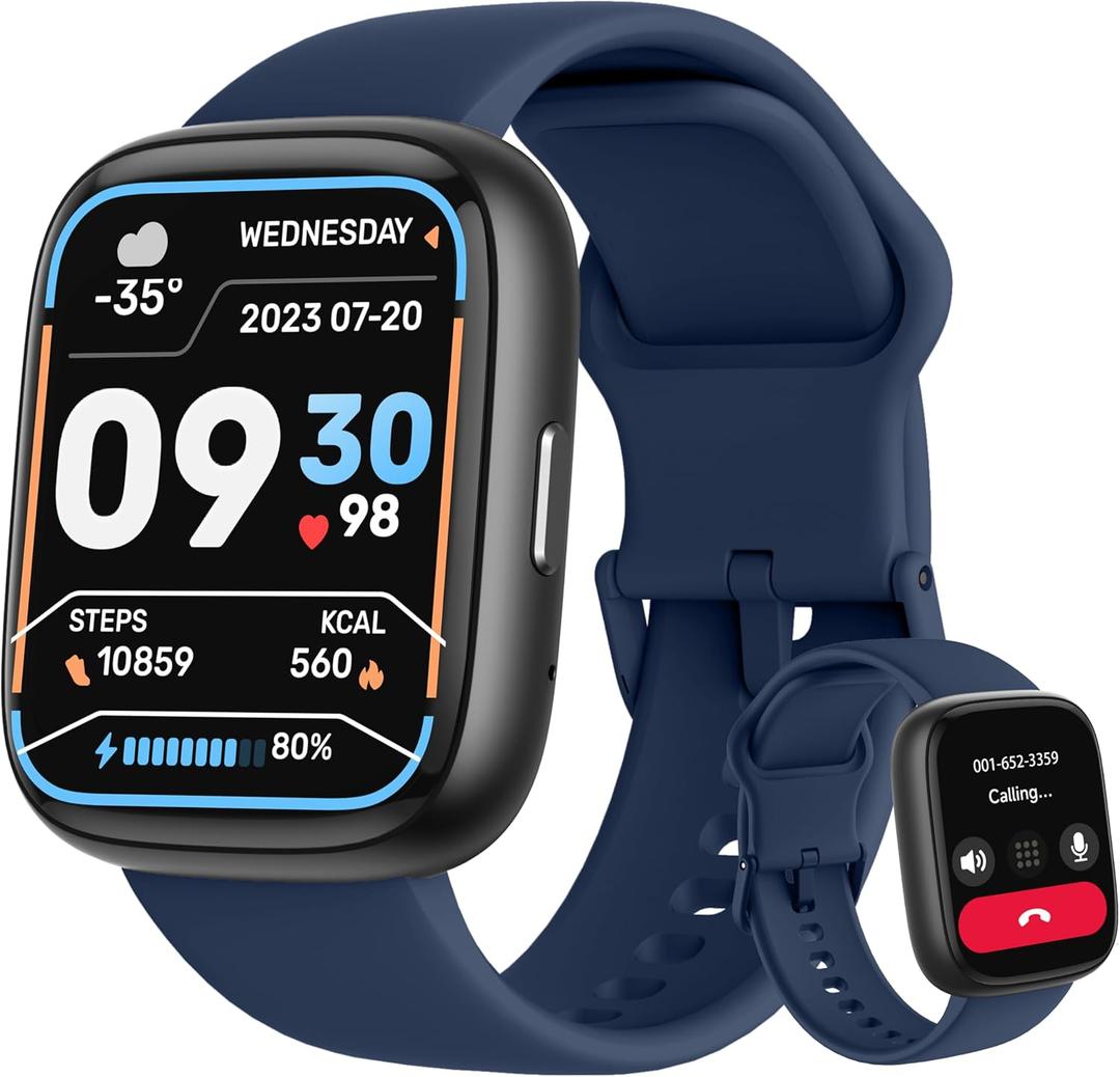 Smart Watch, Alexa Built-in, Answer/Make Calls 44mm Smartwatch Women Men, 1.83" Sports Watch IP68 Waterproof, Heart Rate SpO2 Sleep Stress Monitor, Step Counter Watch for Android & iOS Phone (Blue)