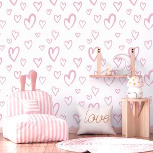 Pink Peel and Stick Wallpaper 17.3"x120" Modern Heart Vinyl Contact Paper Self Adhesive Removable Love Wallpaper DIY for Bedroom Girls Room Decoration Baby Nursery Room Wall Decals
