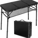 Folding Camping Table with Storage Net,3ft Portable Aluminum Folding Table with 3 Adjustable Height Max 27.3 Inch for Outdoor Backyard BBQ Picnic Cooking Tents Beach Indoor BedroomBlack