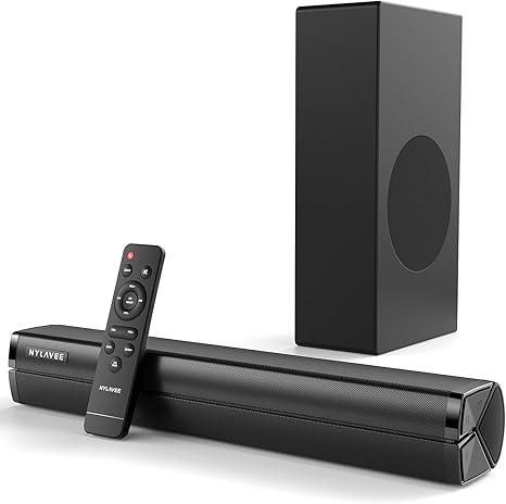 Nylavee Sound Bar - Hi-Fi Stereo Soundbar with Subwoofer, 80w Peak Power, Deep Bass Boost, 16-inch Small Bluetooth Sound Bar with HDMI-ARC, Coaxial, AUX Connection for TV, Computer, Projector
