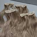 KooKaStyle Hair Extensions Ashy Taupe Blonde Clip in Synthetic Highlight Long Wavy 4PCS Thick Hairpieces for Daily Use 20 Inch for Women