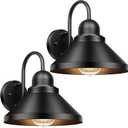 Brightever Gooseneck Outdoor Wall Sconces, 2-Pack Large 10.23IN Farmhouse Barn Lights for Porch, Industrial Black Exterior Wall Lights for Garage, Patio, E26 Base Anti-Rust, Bulb not Included