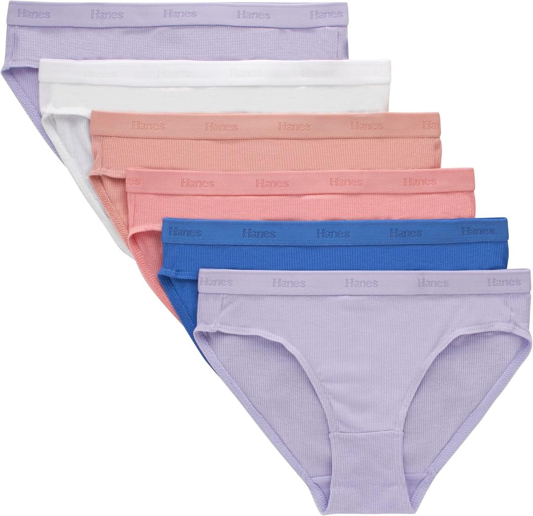 Hanes Girls' Originals Supersoft Bikini Underwear, Modal Rib Panties for Girls, 6-pack, Size 8