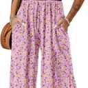 Dokotoo Women's Casual Loose Overalls Jumpsuits One Piece Sleeveless Printed Wide Leg Long Pant Rompers With Pockets (Large, Pink)