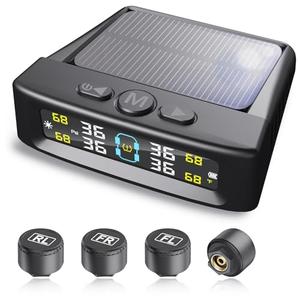 Tire Pressure Monitoring System, Tire Pressure Monitor System with Solar Charge,RV TPMS with 4 External sensors & 6 Alarm Modes, LCD Real-time Display, Auto OFF/ON Mode, 0-88PSI for Trailer/SUV/Trucks