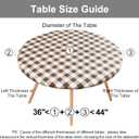 Smiry Round Picnic Tablecloth, Elastic Waterproof Fitted Vinyl Tablecloths for 36"-44" Tables, Flannel Backed Buffalo Plaid Table Cover for Dining, Camping, Outdoor, White and Brown