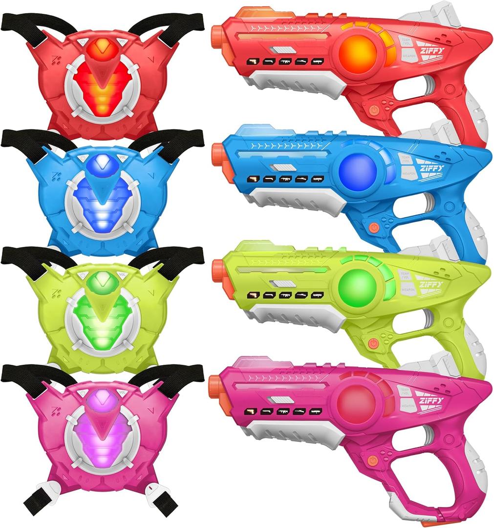 JOVA ZIFFY Laser Tag Guns Set of 4 with Vests, Multi-Functional Laser Tag Indoor&Outdoor Family Games, Birthday Gift, Group Activity, Ages 8+(Multi-Color)
