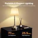 2 Pack Cordless Table Lamp, Rechargeable Desk Lamp with Fabric Shade, Battery Operated Lamp 3 Color Stepless Dimming, Small Touch Bedside Lamp Home Decor for Dining, Counter (Brushed Sliver)