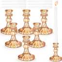 Suclain 12 Pcs Wedding Candlestick Holders Taper Candles Set Clear Glass Candle Holder and White Tapered Candles Dripless Tall Candle Sticks for Wedding Party Table Favor(Gold)