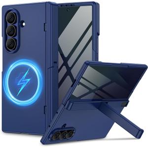 for Samsung Galaxy Z Fold 6 Case with Privacy Screen Protector, [Compatible with Magsafe] [Hidden Kickstand][Hinge Protection] Full Body Hard Shockproof Slim Phone Cover for Z Fold 6 - Blue
