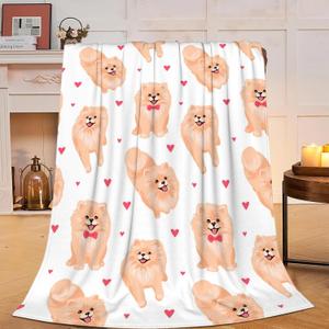 Pomeranian Blanket Super Cozy Soft Throw Warm Plush Fluffy Dog Stuff Gifts for Women Girls Fleece Flannel Gift for Kids Adults 50"X40"