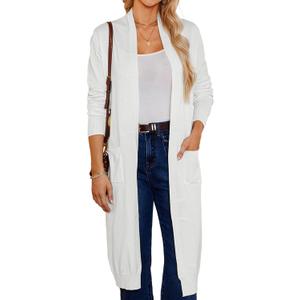 GRACE KARIN Women's 2026 Trendy Long Cardigans Sweater Lightweight Open Front Long Sleeve Maxi Duster Coats with Pockets (Large, White)