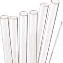 Dakoufish Reusable Smoothie Straws 10 inch Long Wide Mouth Plastic Straight Drinking Straws for Milkshakes, Set of 6 with Cleaning Brush (10inch, Clear)