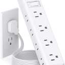 Flat Plug Power Strip, Ultra Thin Flat Extension Cord - Addtam 12 Widely AC 3 Sides Multiple Outlets, 5Ft, 1050J Surge Protector, Wall Mount, Desk Charging Station for Home Office Dorm Room Essentials (White)