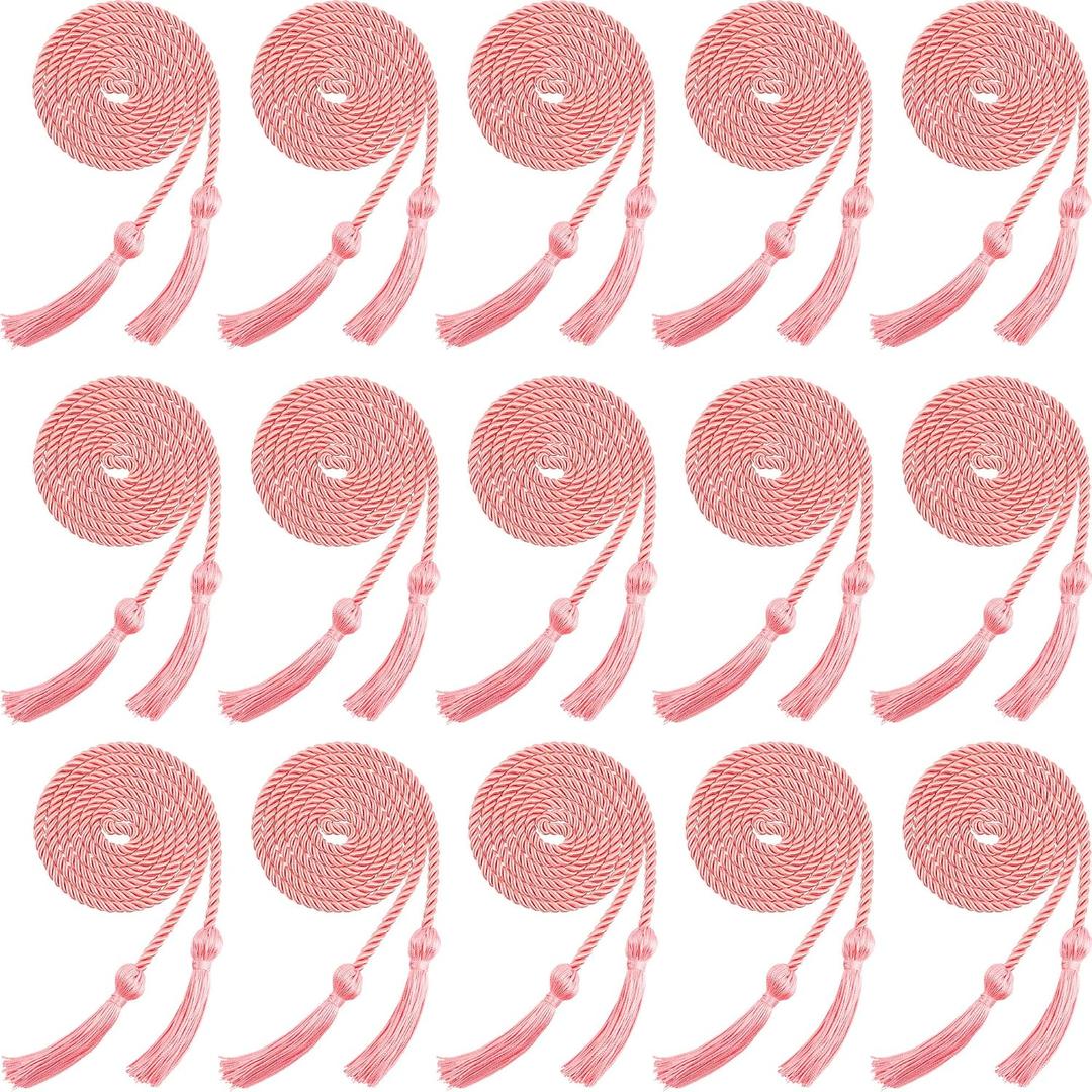 15 Pieces Graduation Honor Cord Braided Honor Cords with Tassels for Graduation Students (Pink)