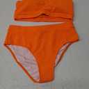 Lilosy High Waisted Tummy Control Ribbed Bikini Crop Top Brazilian Swimsuit Set 2 Piece (Large, Bright Orange)