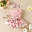 Baby Girl Clothes Newborn Romper Dress Infant Lace Ruffle Sleeveless Summer Outfits with Headband 0-12 Months, Pink
