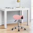KKTONER Rolling Saddle Stool PU Leather Swivel Adjustable Rolling Stool with Wheels Salon Chair (Pink), 17.7"-24" H x 18.9" W x 18.9" D