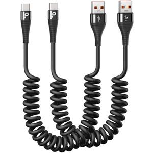 USB C Cable Fast Charging, 2Pack 3ft Coiled USB A to USB C Charge Cable for Car, USB-C Charging Cord Compatible with iPhone 16/15/Pro Max/Plus/Samsung Galaxy S20 S10 and More Type C Devices-Black