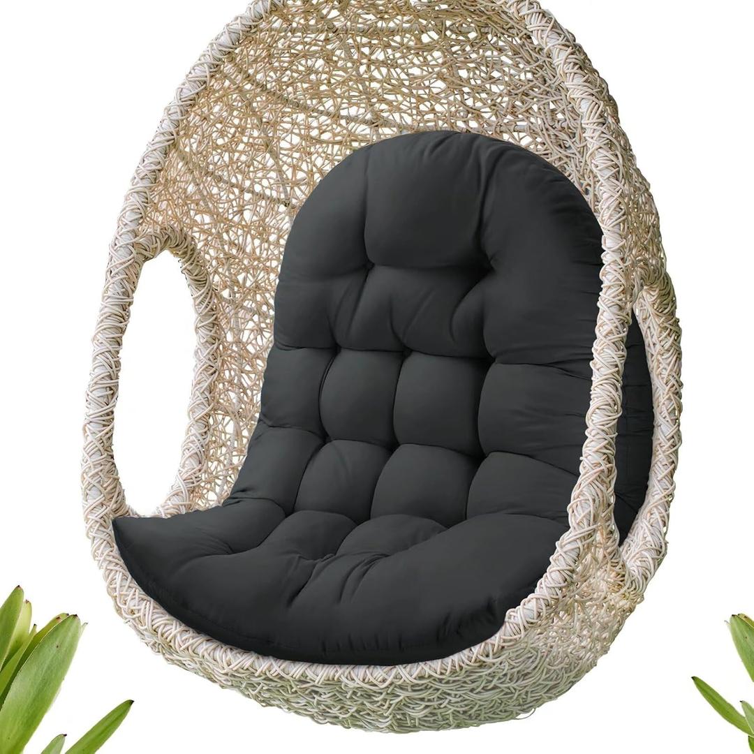 Thick Egg Chair Cushion Replacement, Button Tufted Outdoor Swing Chair Cushion with High Elasticity PP Cotton and Skin-Friendly Fabric, Hanging Cushion for Patio Porch Furniture (Only Cushion)