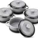 LOVECASA Mini Cocotte with Lid, 12 OZ Small Casserole Dish for Oven, Mini Casserole Dish,Individual Ramekins with Lids, Oven, Microwave & Dishwasher Safe, Set of 4 (Black Gray)