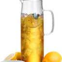 Hjn Glass Water Pitcher with Lid Glass Carafe with Handle, Fridge Water Jug for Cold or Hot Beverages, Iced Tea, Milk, Juice 1500ml/51oz & bamboo lid