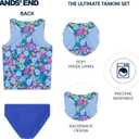 Lands' End Girls' UPF 50+ Swim Bikini Bottom and Racerback Tankini Set (Blue, S)