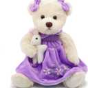 Oitscute Small Baby Teddy Bear with Cloth Cute Stuffed Animal Soft Plush Toy 10" (Purple Dress with Rabbit)
