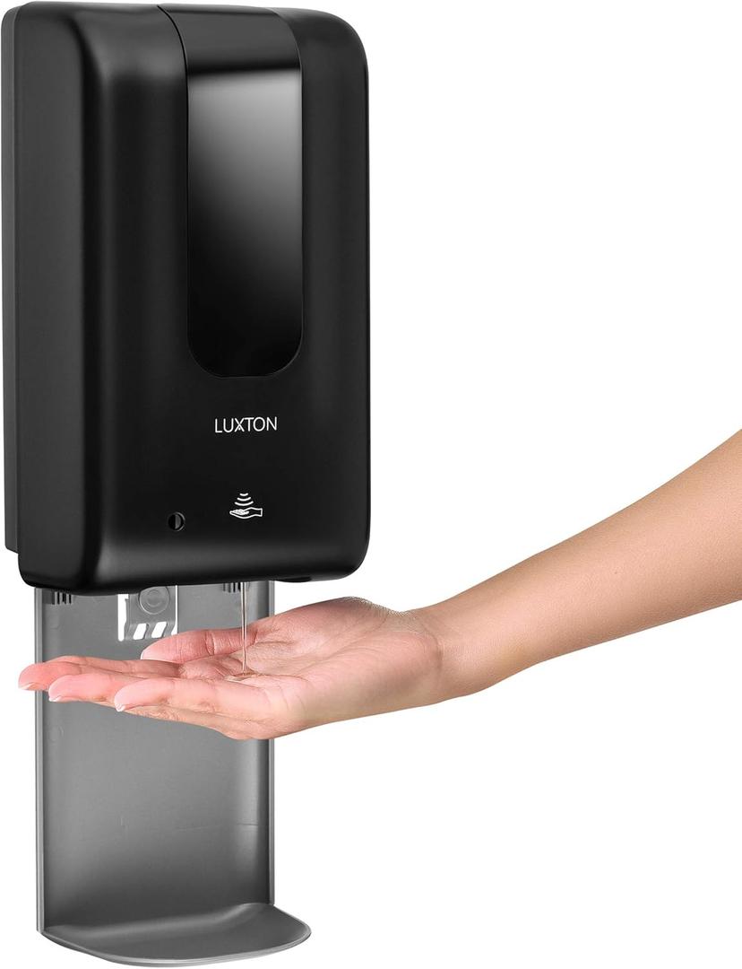 Luxton Wall-Mounted Automatic Hand Sanitizer Dispenser - Refillable Bottle Tank - Touchless Auto Sensor and Drip-Catch Dish - Easy-Mount Battery-Powered Machine for Home, School, Office and Business