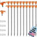 Eurmax USA Galvanized Non-Rust Camping Family Tent Pop Up Tent Stakes Ice Tools Heavy Duty 20pc-Pack, with 4x10ft Ropes & 1 Orange Stopper