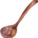 Wooden Ladle Spoon, Long Handle Wood Teak Soup Deep Serving Spoon Porridge for Cooking Kitchen Smooth Finish Lightweight Natural Texture Sustainable Handcrafted Versatile Utensil(10.63×3.15in)