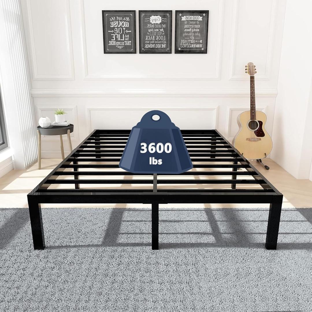 45MinST 3600lbs Heavy Duty Bed Frame,14 Inch Sturdy Steel Slat Mattress Foundation, Metal Reinforced Platform Box Spring Replacement, Easy Assembly with Quick Lock, Queen