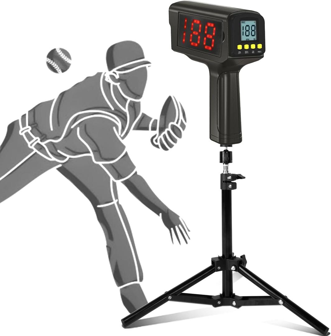 Baseball Radar Gun - Accurate Speed Sensors Baseball Speed Training Equipment with LED+LCD Dual Display,Handheld or Hand Free Speed Radar Gun for All Baseball Players| with Tripod
