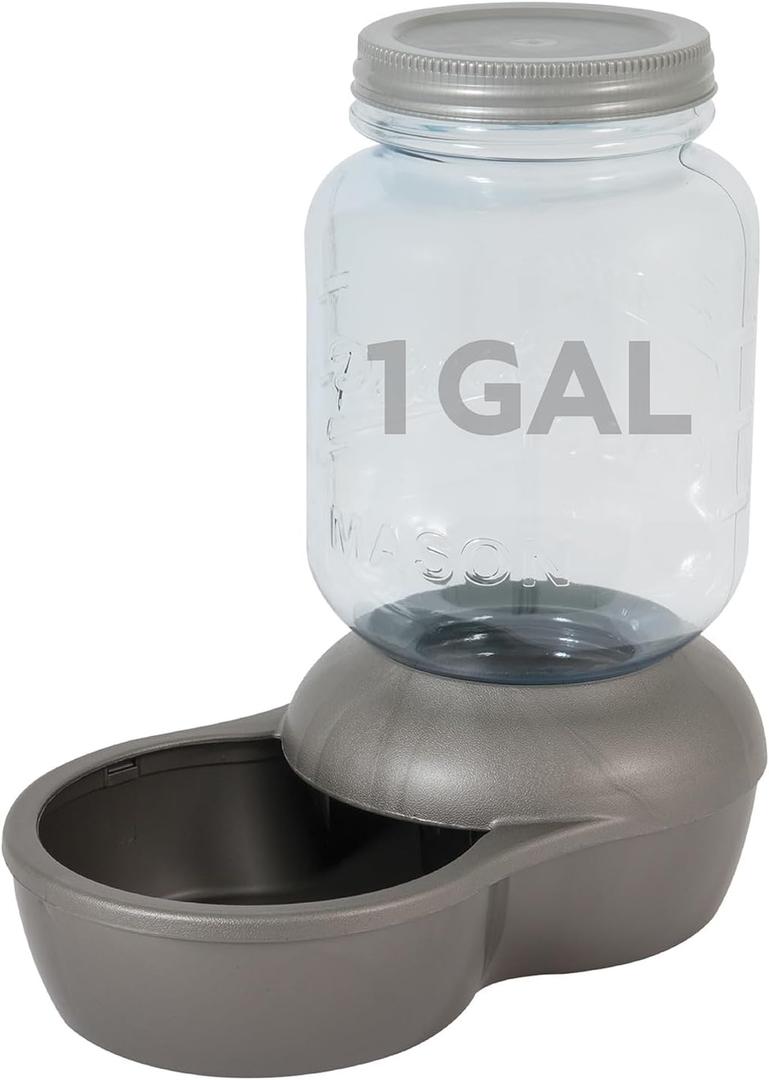 Petmate Mason Inspired Replendish Gravity Waterer, Water Dispenser for Dogs and Cats, 1 Gallon Silver, Made in USA