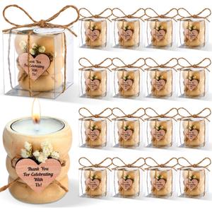 MTLEE 16 Pack Wooden Tealight Candle Holders Kit Guest Gifts for Wedding Baby Shower Baptism Christening Housewarming Party Handmade Thank You Candle with Card Box Rope(Boho)